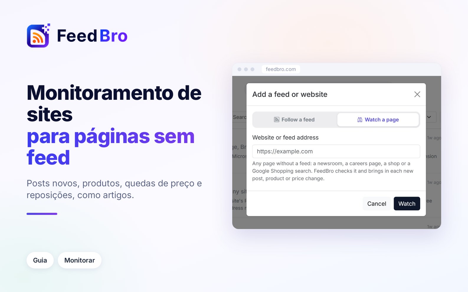Monitoramento de sites: siga páginas, lojas e buscas do Google Shopping sem feed