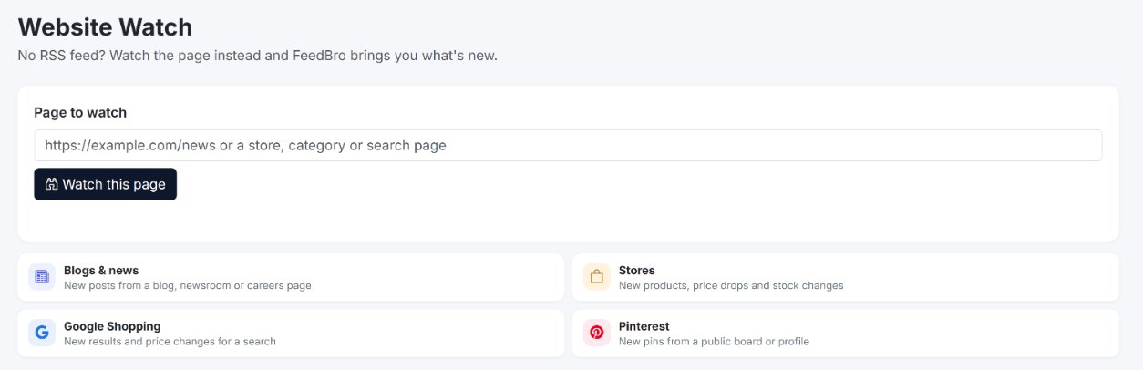 The Website Watch page: paste the page to watch and press Watch this page.
