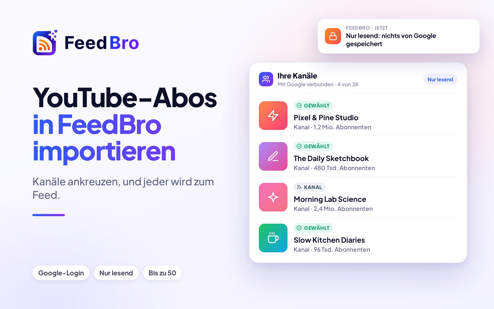 YouTube-Abos in FeedBro importieren