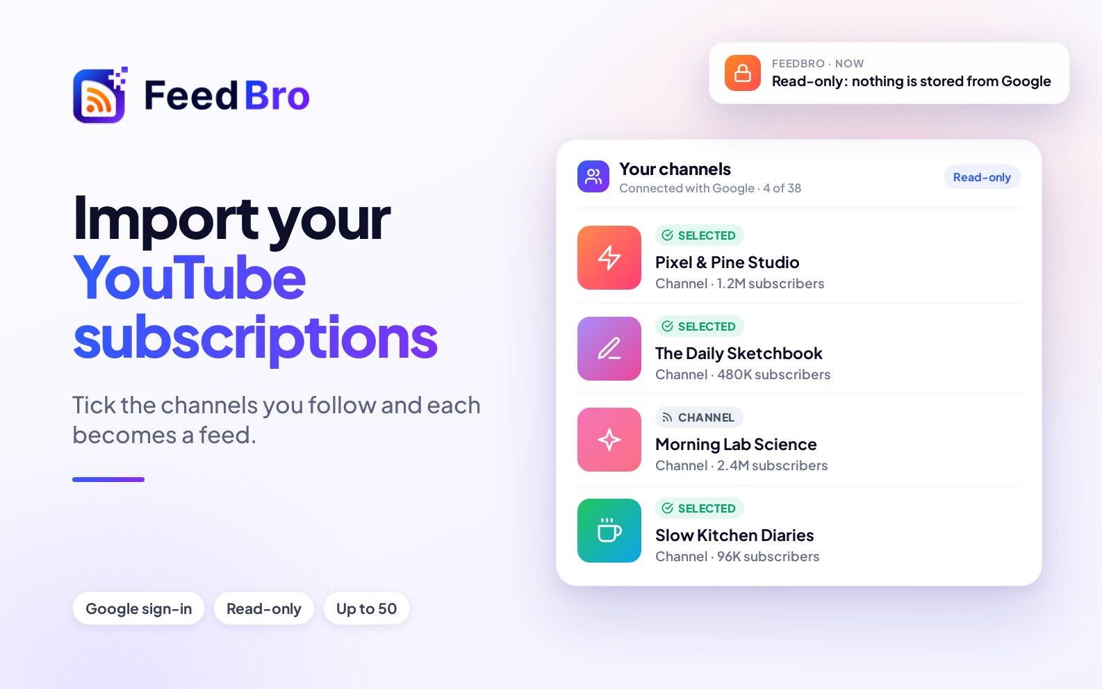 Import Your YouTube Subscriptions Into FeedBro