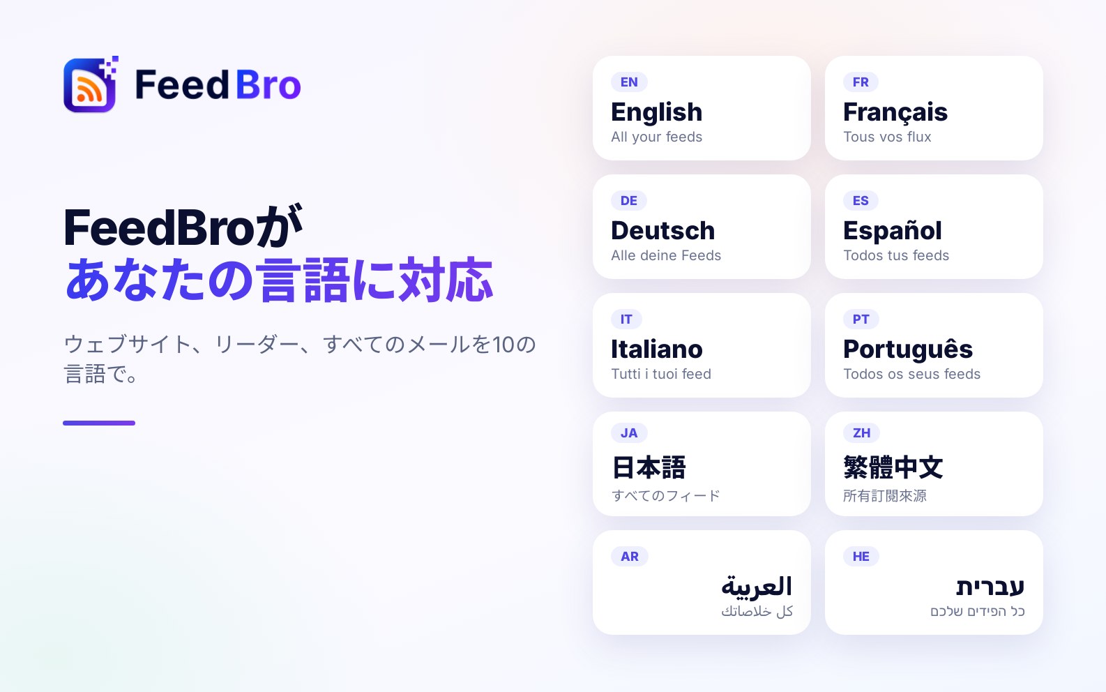 FeedBroがあなたの言語に対応しました