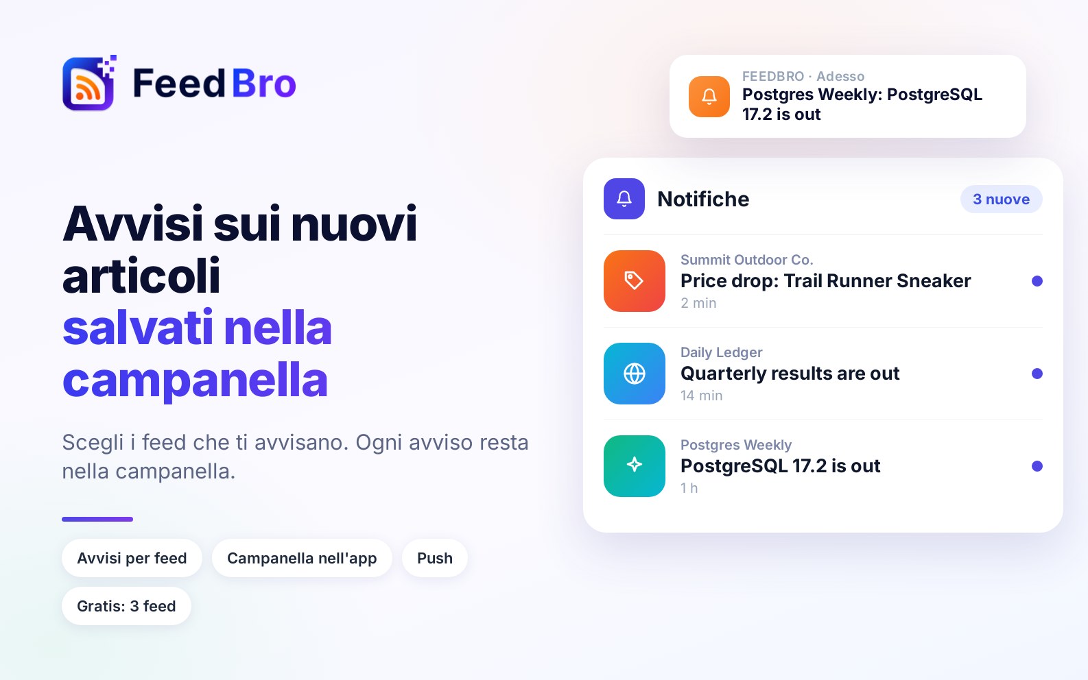 Ricevi una notifica quando i tuoi siti preferiti pubblicano: avvisi sui nuovi articoli e la campanella