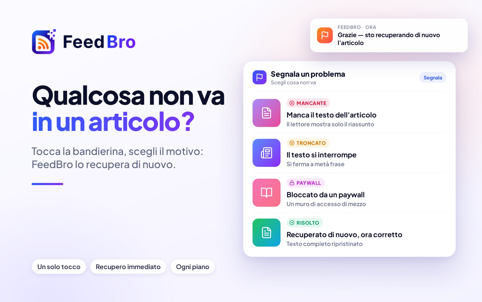 Qualcosa non va in un articolo? Dillo con un tocco