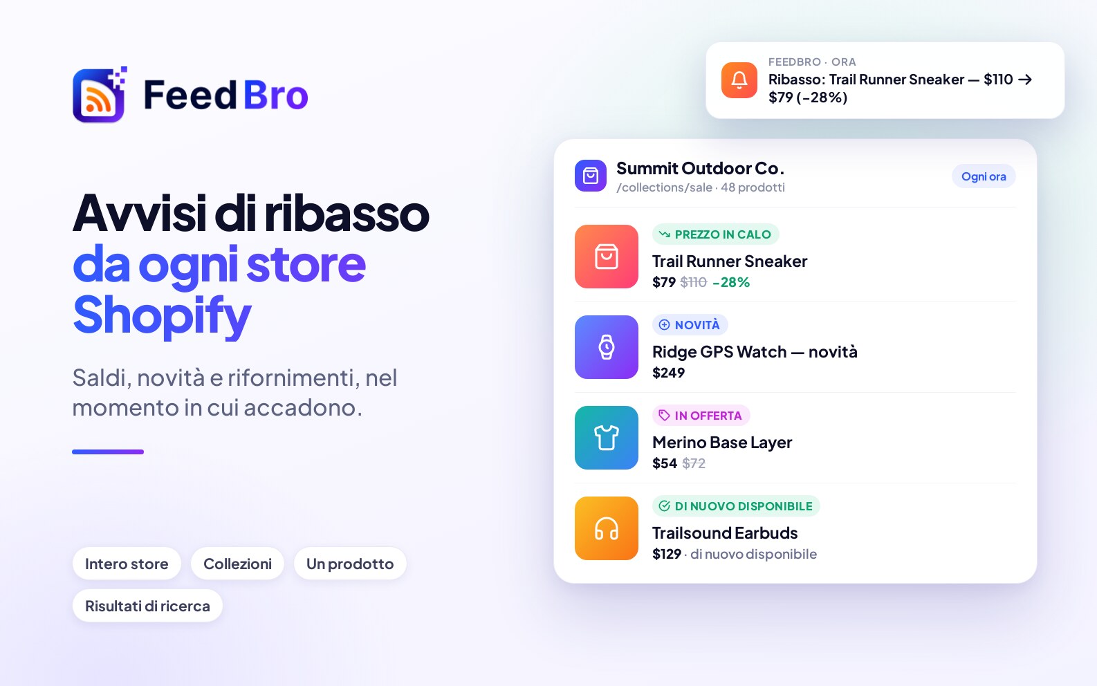 Ricevi avvisi sui ribassi di prezzo da qualsiasi negozio Shopify