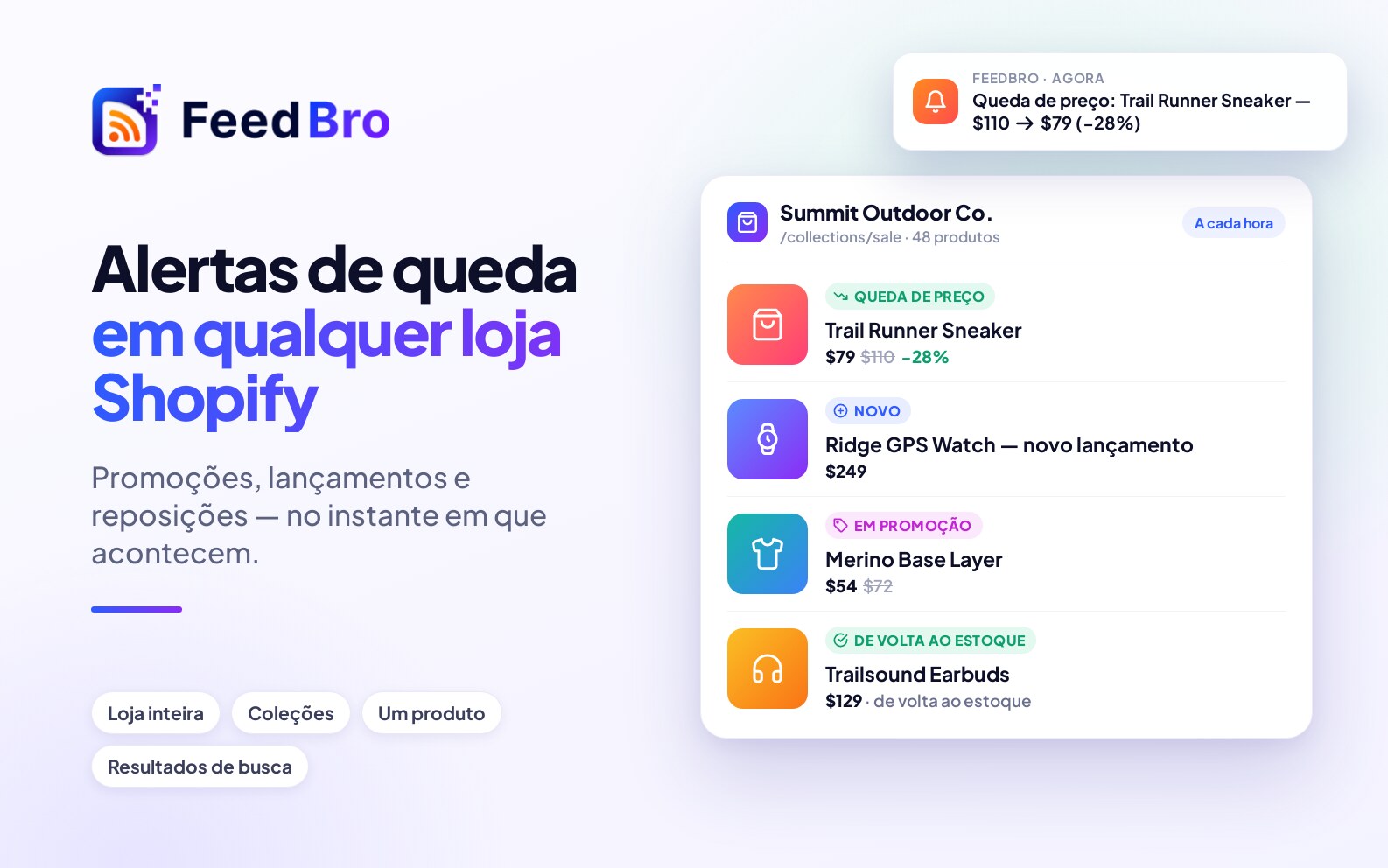 Receba alertas de queda de preço de qualquer loja Shopify