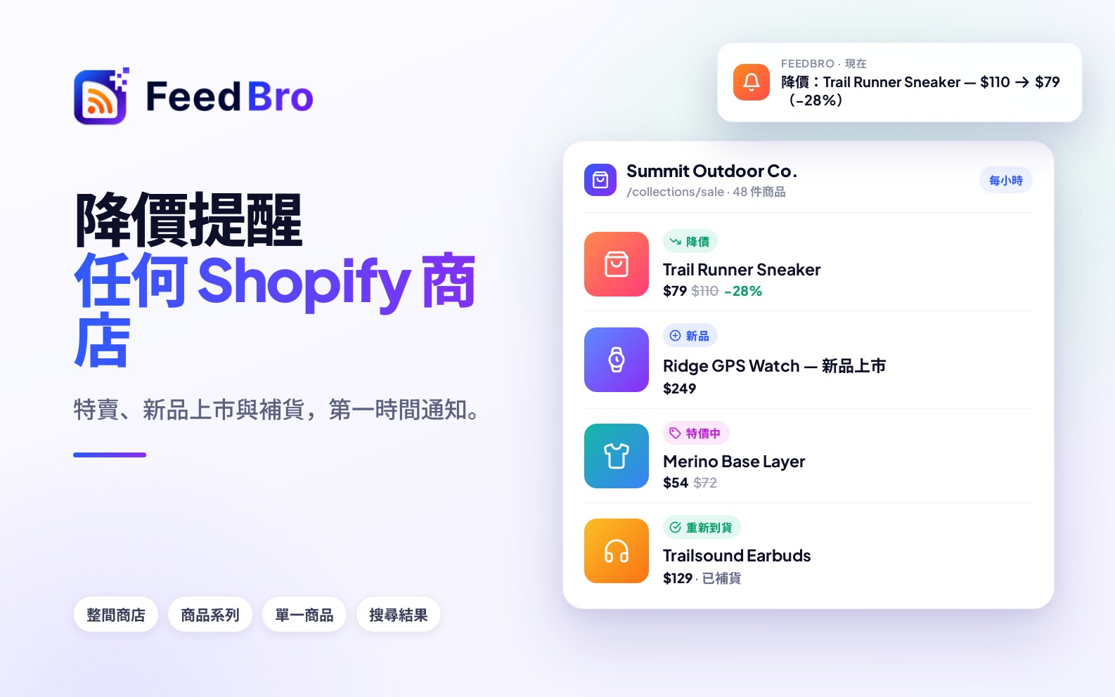 從任何 Shopify 商店取得降價提醒