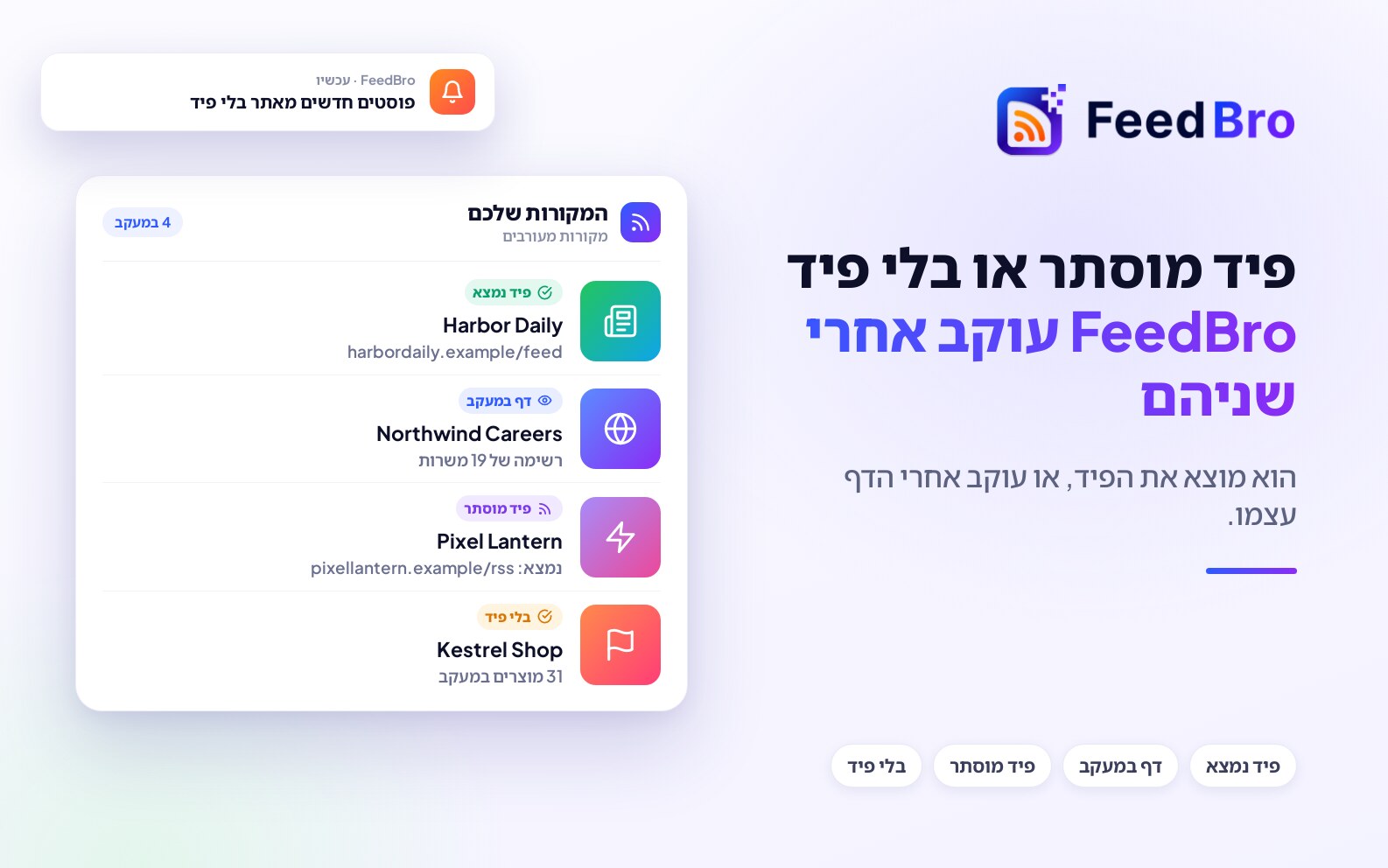 אתרים בלי פיד RSS (וכמה שדווקא יש להם): איך עוקבים אחרי שניהם