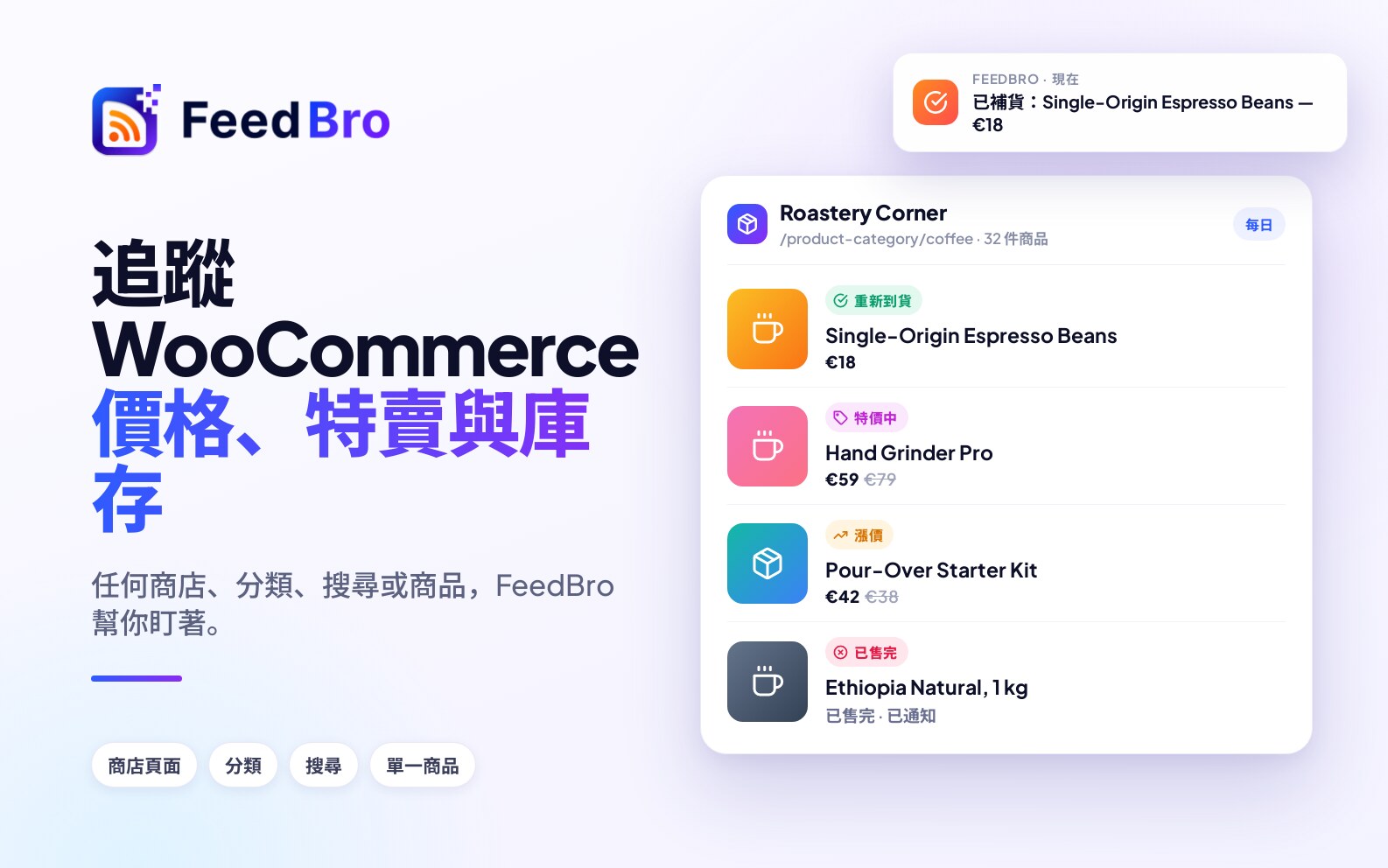 自動追蹤 WooCommerce 的價格、特價與庫存